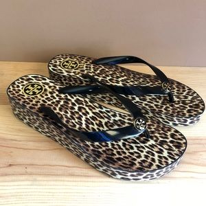 Tory Burch Wedge Animal Print Flip Flops Sandals